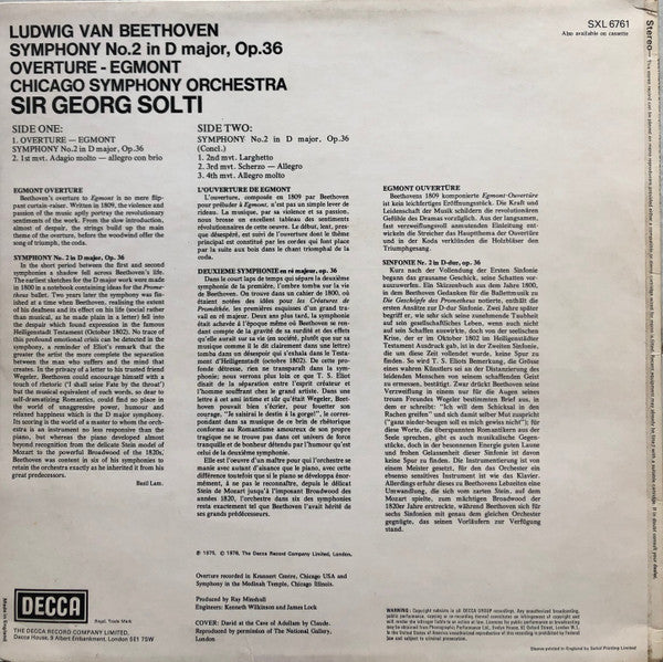 Beethoven, Chicago Symphony Orchestra, Sir Georg Solti ~ Symphony No. 2 & Overture "Egmont" (Vinyl) - Djungel & Jazz