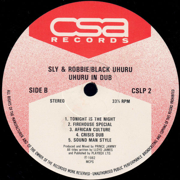 Prince Jammy With Sly & Robbie / Black Uhuru : Uhuru In Dub (LP)