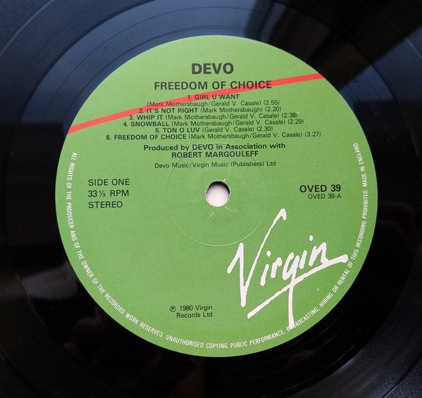Devo : Freedom Of Choice (LP, Album, RE, Gre)