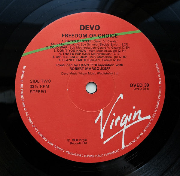 Devo : Freedom Of Choice (LP, Album, RE, Gre)