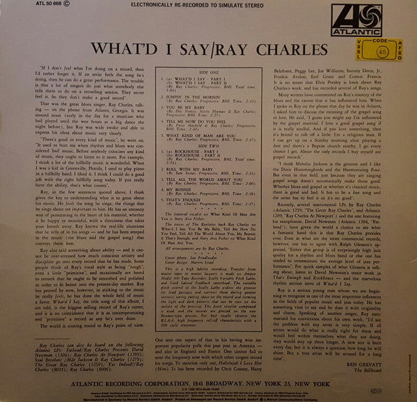 Ray Charles ~ What'd I Say (Vinyl) - Djungel & Jazz