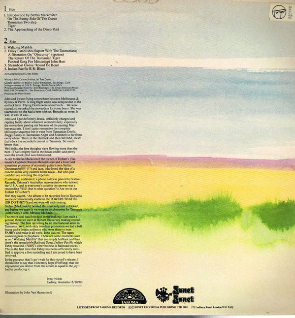 John Fahey ~ Live In Tasmania (Vinyl) - Djungel & Jazz