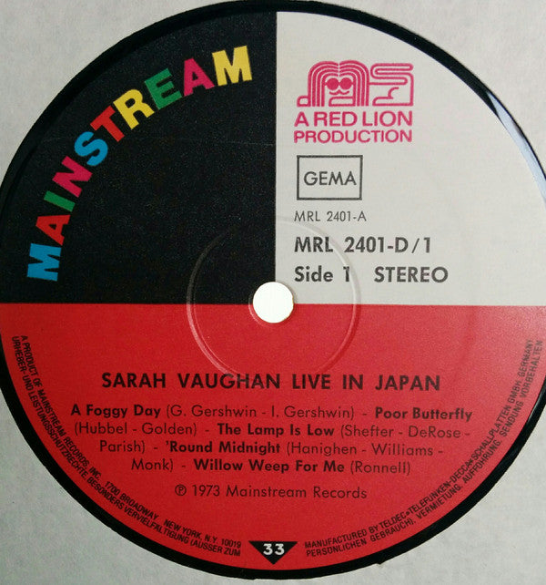 Sarah Vaughan ~ "Live" In Japan (Vinyl) - Djungel & Jazz