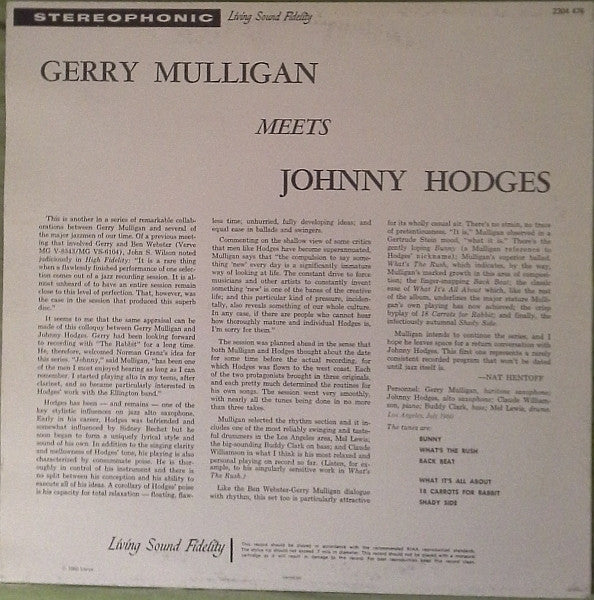 Gerry Mulligan & Johnny Hodges ~ Gerry Mulligan Meets Johnny Hodges (Vinyl) - Djungel & Jazz