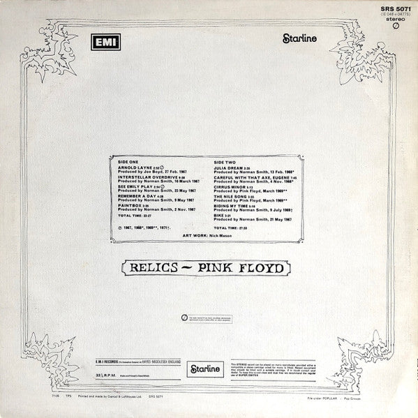 Pink Floyd : Relics (LP, Comp, RE, Tex)