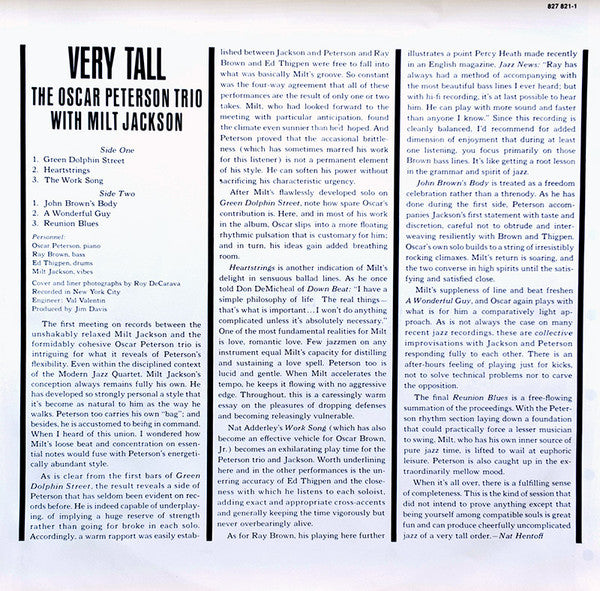 The Oscar Peterson Trio With Milt Jackson ~ Very Tall (Vinyl) - Djungel & Jazz