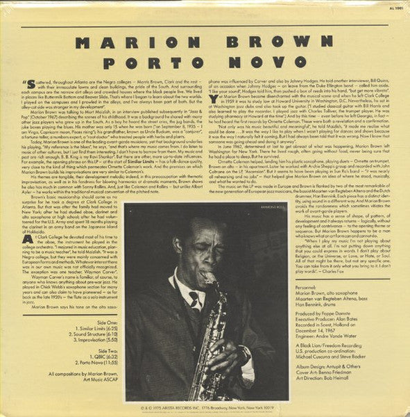 Marion Brown : Porto Novo (LP, Album, RE)