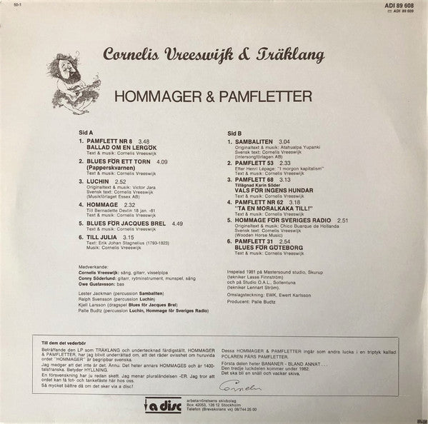 Cornelis Vreeswijk & Träklang ~ Hommager & Pamfletter (Vinyl) - Djungel & Jazz