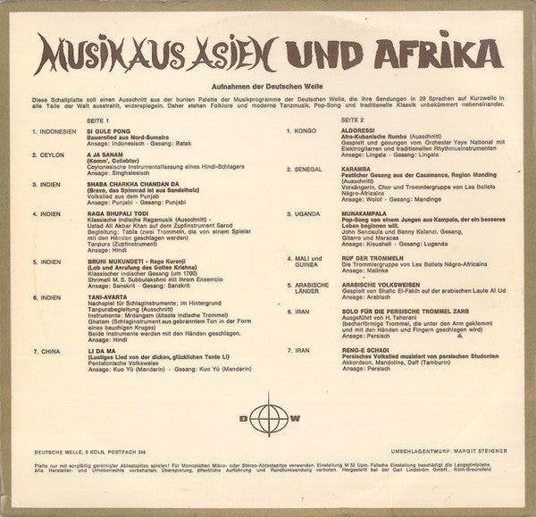 Various : Musik Aus Asien Und Afrika (10", Comp)