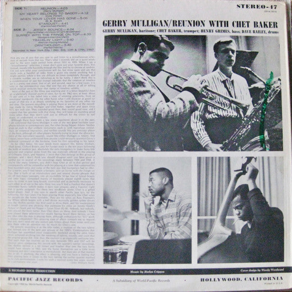 Gerry Mulligan : Reunion With Chet Baker (LP, Album, RE)
