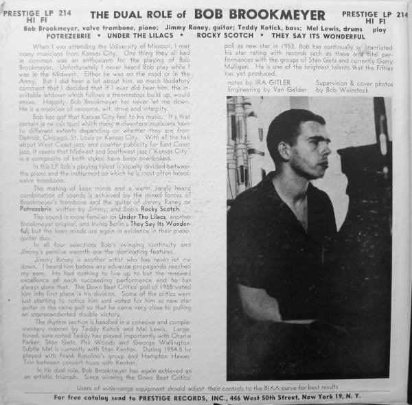 Bob Brookmeyer Featuring Jimmy Raney ~ The Dual Role Of Bob Brookmeyer (Vinyl) - Djungel & Jazz