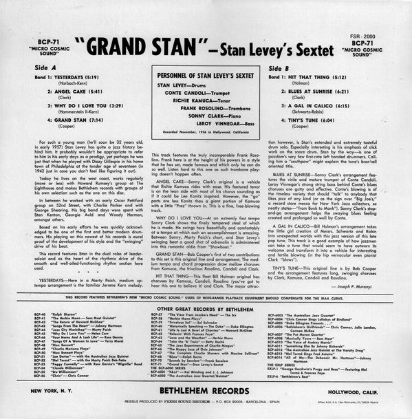 Stan Levey, Stan Levey Sextet ~ Grand Stan (Vinyl) - Djungel & Jazz
