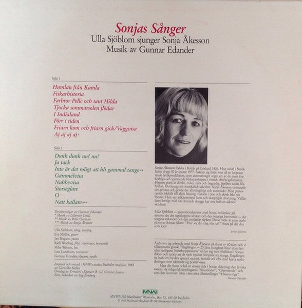 Ulla Sjöblom ~ Sonjas Sånger (Ulla Sjöblom Sjunger Sonja Åkesson) (Vinyl) - Djungel & Jazz