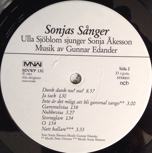 Ulla Sjöblom ~ Sonjas Sånger (Ulla Sjöblom Sjunger Sonja Åkesson) (Vinyl) - Djungel & Jazz