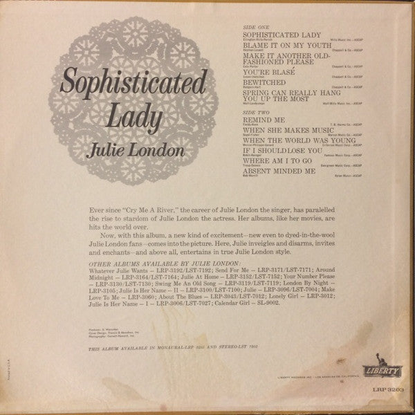 Julie London ~ Sophisticated Lady (Vinyl) - Djungel & Jazz