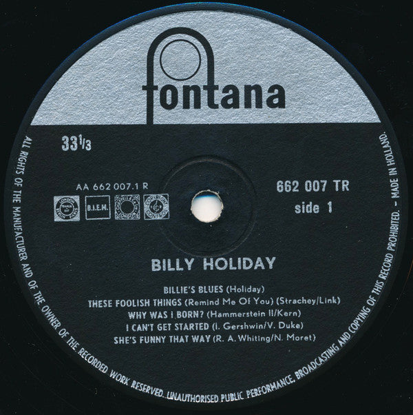 Billie Holiday : Billie Holiday (10", Comp)