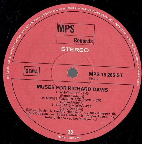 Richard Davis  ~ Muses For Richard Davis (Vinyl) - Djungel & Jazz