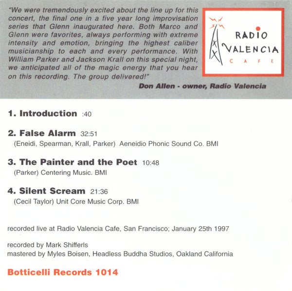 Marco Eneidi / Glenn Spearman / William Parker / Jackson Krall ~ Live At Radio Valencia (Vinyl) - Djungel & Jazz