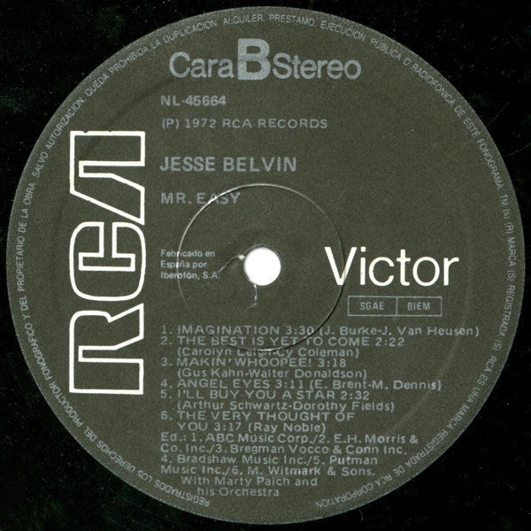 Jesse Belvin Featuring Art Pepper With Marty Paich Orchestra ~ Mr. Easy (Vinyl) - Djungel & Jazz