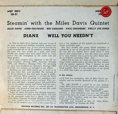 The Miles Davis Quintet ~ Steamin' With The Miles Davis Quintet (Vinyl) - Djungel & Jazz