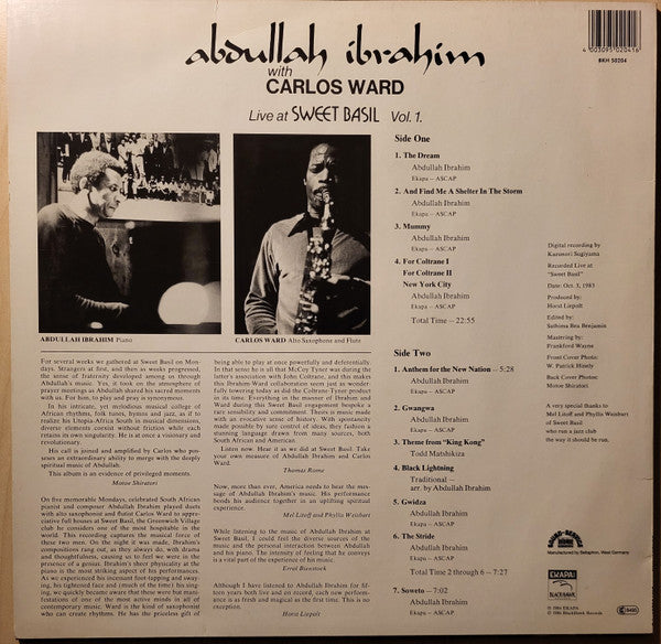 Abdullah Ibrahim With Carlos Ward ~ Live At Sweet Basil Vol. 1. (Vinyl) - Djungel & Jazz