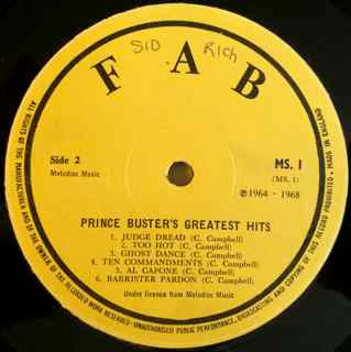 Prince Buster : Fabulous Greatest Hits (LP, Comp, RE)
