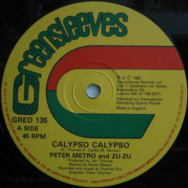 Peter Metro And Zu-Zu : Calypso Calypso (12")