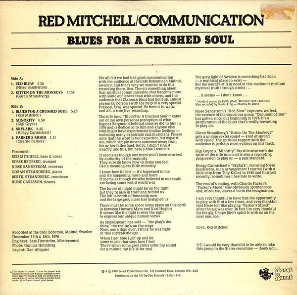 Red Mitchell / Communication  ~ Blues For A Crushed Soul (Vinyl) - Djungel & Jazz