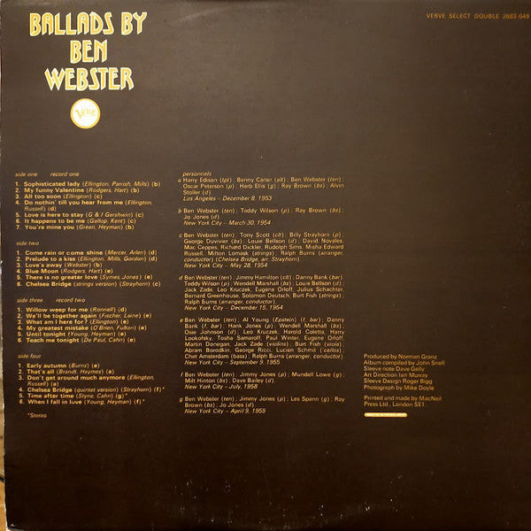 Ben Webster : Ballads By Ben Webster (2xLP, Comp, Mono)