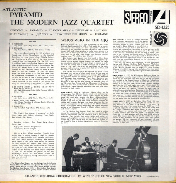 The Modern Jazz Quartet ~ Pyramid (Vinyl) - Djungel & Jazz