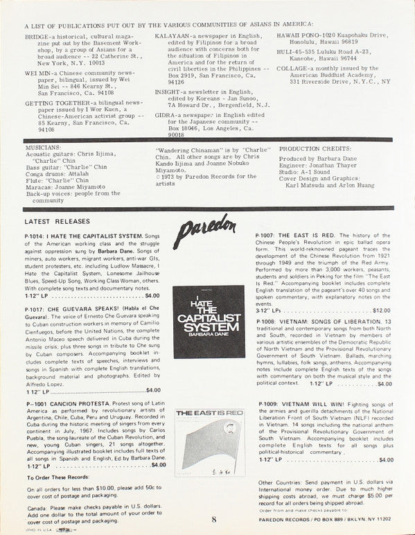 Chris Kando Iijima, Joanne Nobuko Miyamoto, &#039;Charlie&#039; Chin ~ A Grain Of Sand: Music For The Struggle By Asians In America (Vinyl) - Djungel & Jazz