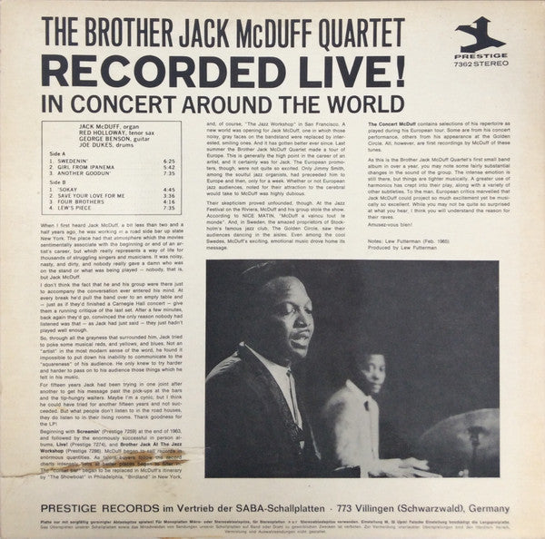 The Brother Jack McDuff Quartet ~ The Concert McDuff (Vinyl) - Djungel & Jazz