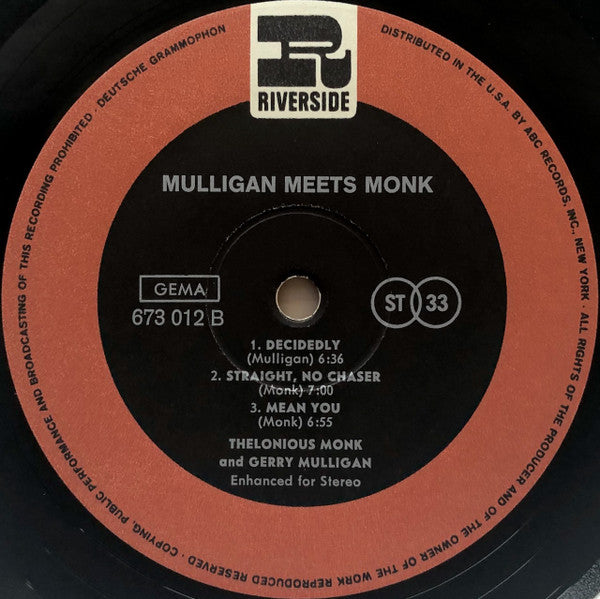 Thelonious Monk And Gerry Mulligan ~ Mulligan Meets Monk (Vinyl) - Djungel & Jazz