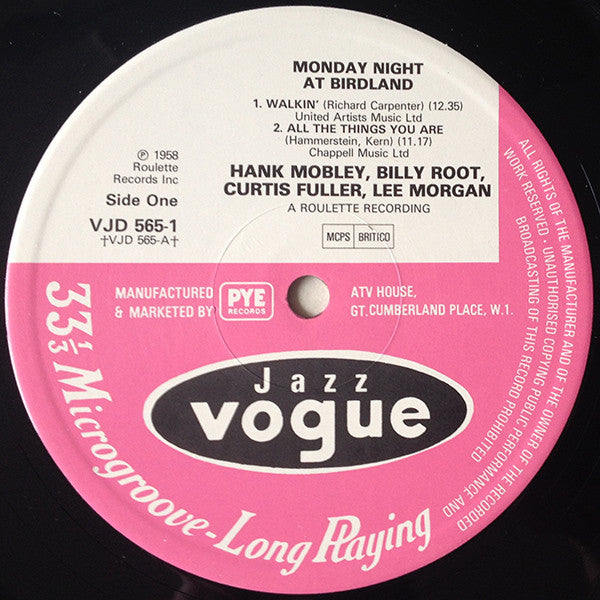 Hank Mobley, Billy Root, Curtis Fuller, Lee Morgan ~ Monday Night At Birdland (Vinyl) - Djungel & Jazz