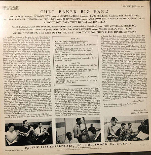 Chet Baker Big Band ~ Chet Baker Big Band (Vinyl) - Djungel & Jazz