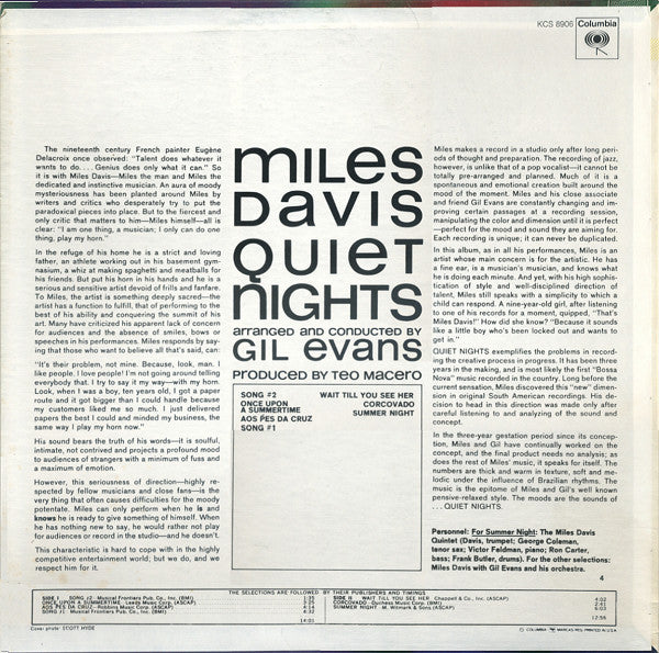 Miles Davis : Quiet Nights (LP, Album, RE)