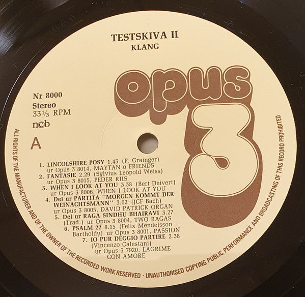 Various ~ Testskiva 2 (Klang) (Vinyl) - Djungel & Jazz