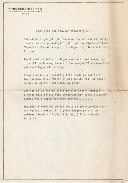 Zigvart Bergerzen D.Y. ~ Chevy-Rock (Vinyl) - Djungel & Jazz