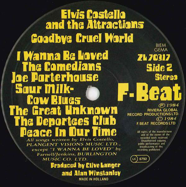 Elvis Costello And The Attractions ~ Goodbye Cruel World (Vinyl) - Djungel & Jazz