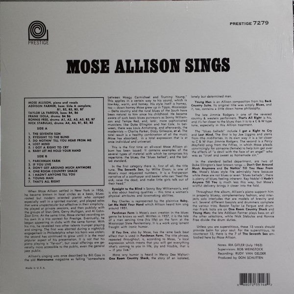 Mose Allison ~ Mose Allison Sings (Vinyl) - Djungel & Jazz