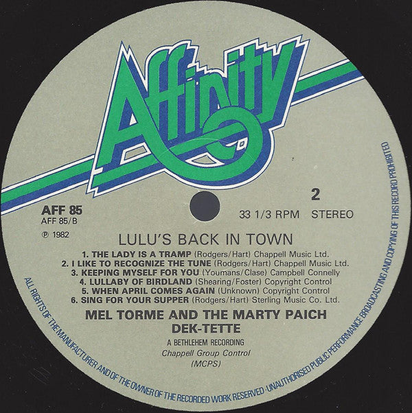 Mel Tormé And The Marty Paich Dek-Tette ~ Lulu's Back In Town (Vinyl) - Djungel & Jazz