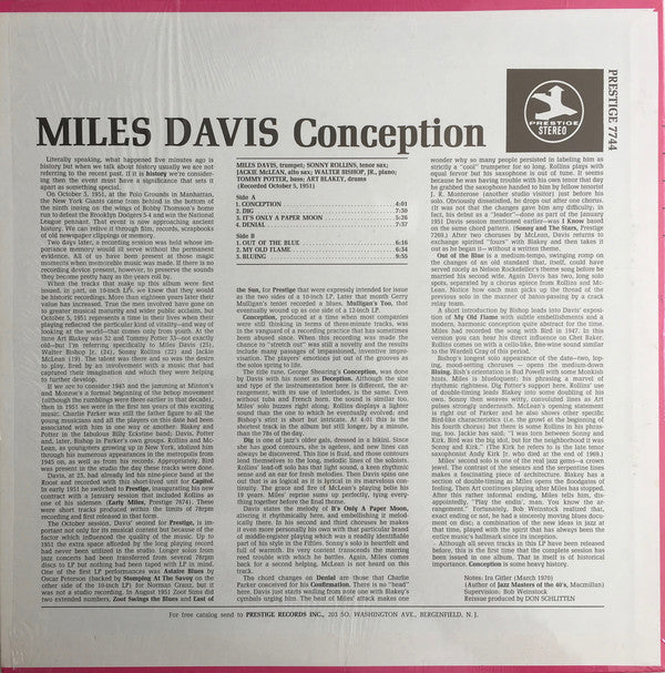 Miles Davis ~ Conception (Vinyl) - Djungel & Jazz