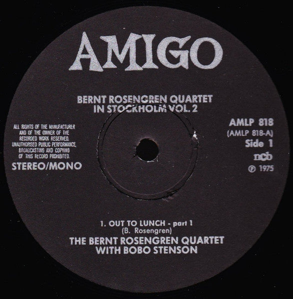 Bernt Rosengren Quartet With Bobo Stenson : In Stockholm Vol 2 (LP, Album)