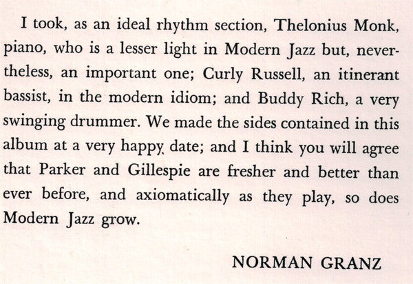 Charlie Parker And Dizzy Gillespie ~ Bird And Diz (Vinyl) - Djungel & Jazz