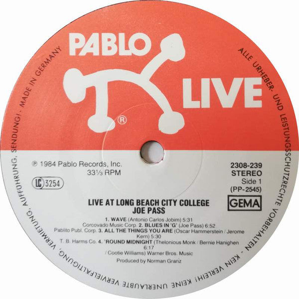 Joe Pass : Live At Long Beach City College (LP, Album)
