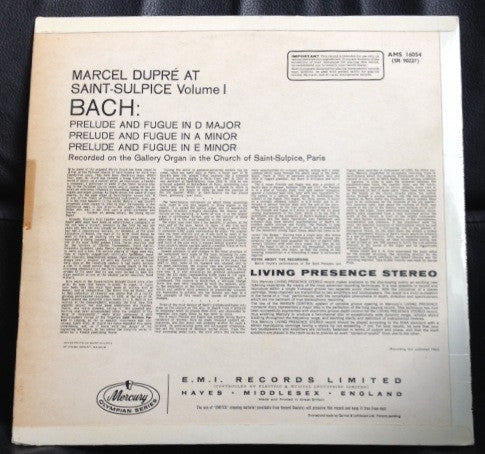 Johann Sebastian Bach, Marcel Dupré ~ Marcel Dupré At Saint-Sulpice Volume 1 (Vinyl) - Djungel & Jazz