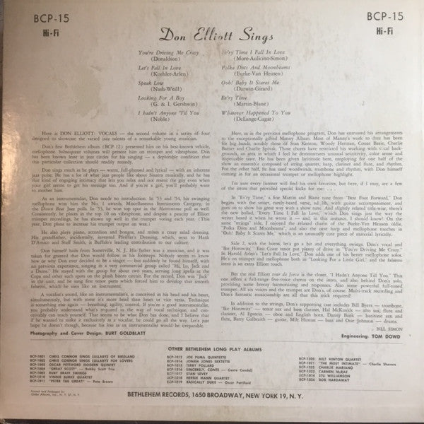 Don Elliot ~ Don Elliot Sings (Vinyl) - Djungel & Jazz
