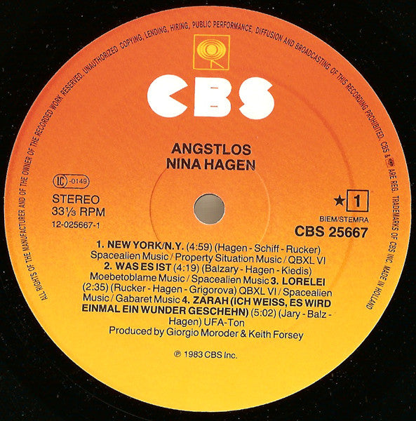 Nina Hagen ~ Angstlos (Vinyl) - Djungel & Jazz