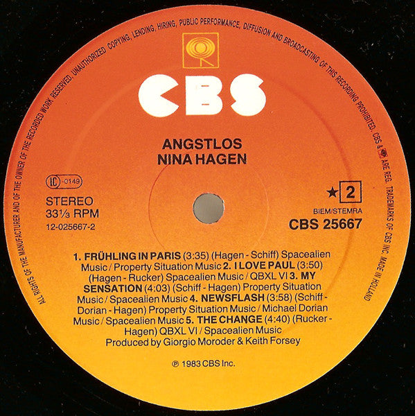 Nina Hagen ~ Angstlos (Vinyl) - Djungel & Jazz