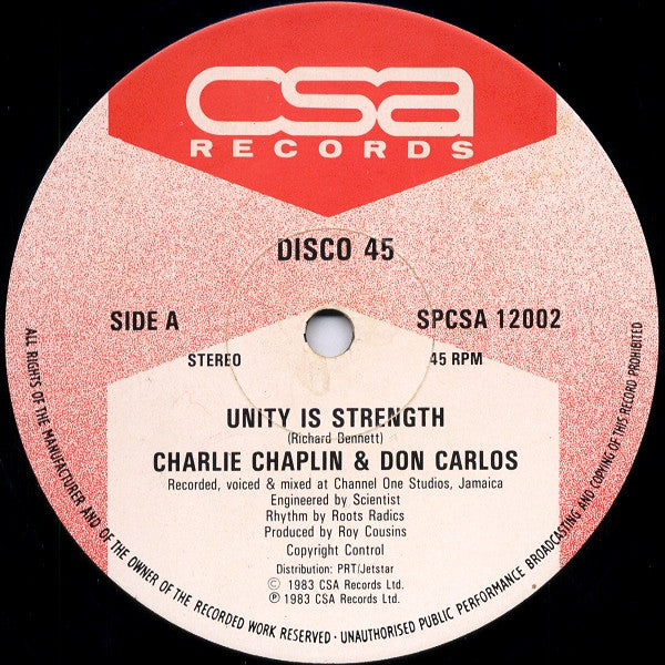 Charlie Chaplin (2) & Don Carlos (2) : Unity Is Strength (12")